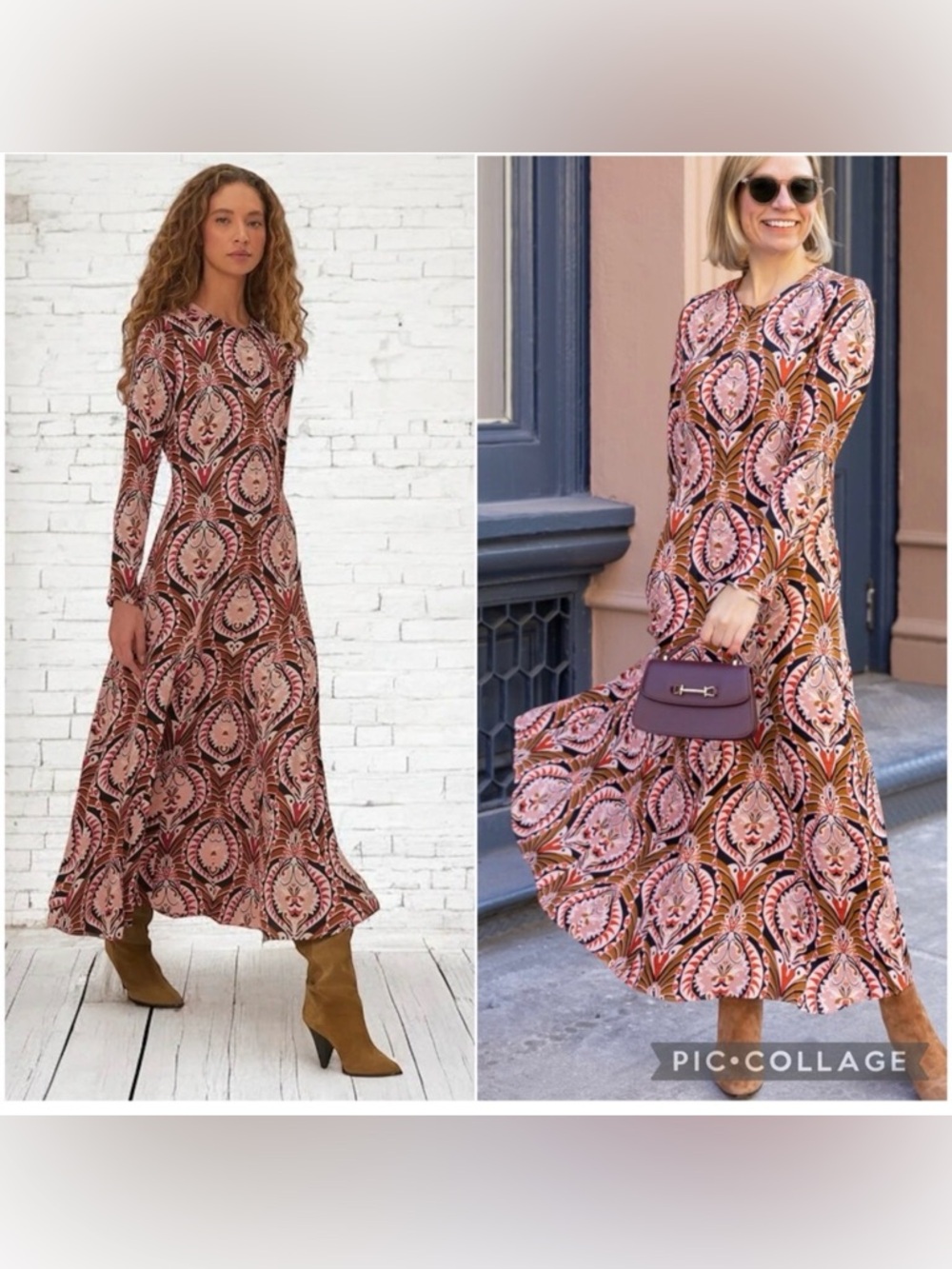 NEW Farm Rio Brown Pineapple Jewelry Midi Dress Sleeve zip up nursing friendly